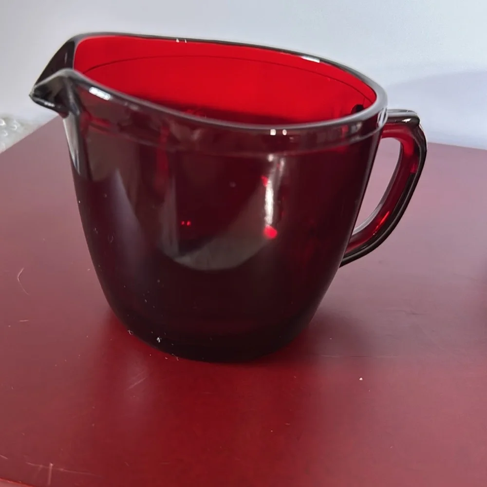Vtg Royal Ruby Red Glass Creamer & Open Sugar Bowl Set Anchor Hocking 1960’s